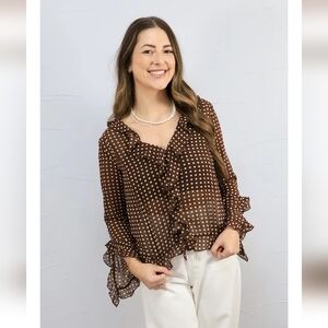 Vintage Edward Women's Black Polka Dot Ruffle Blouse Sz L $89